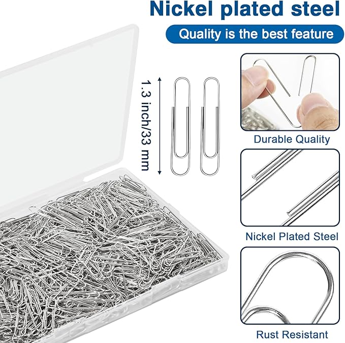 900 Pcs Medium Paper Clips,Paperclips Medium Size (1.3 inch),Smooth Paper Clip for Paperwork,School and Office Supplies.