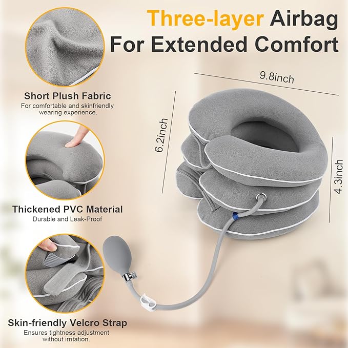 Neck Stretcher, Cervical Neck Traction Device for Instant Neck Pain Relief, Inflatable & Adjustable Neck Support Brace, Neck Traction Pillow for Home Use Neck Decompression
