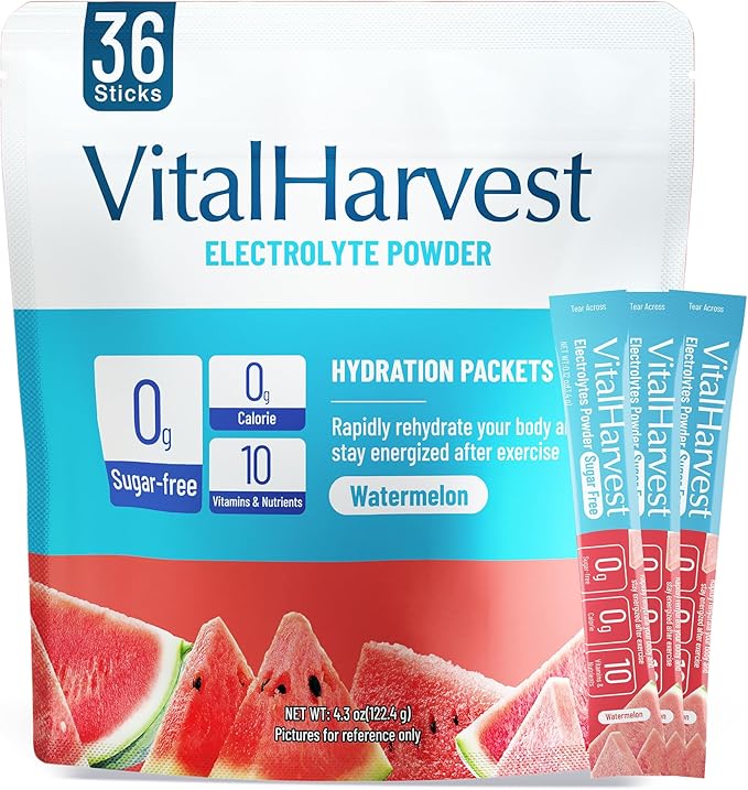 VitalHarvest 36 Sticks Electrolytes Powder Packets No Sugar Hydration Packets Electrolyte Liquid Daily IV Drink Mix with Watermelon, Low Sodium, 0 Calorie