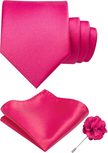 RBOCOTT Solid Color Tie and Pocket Square Hankerchief with Lapel Pin Set for Men