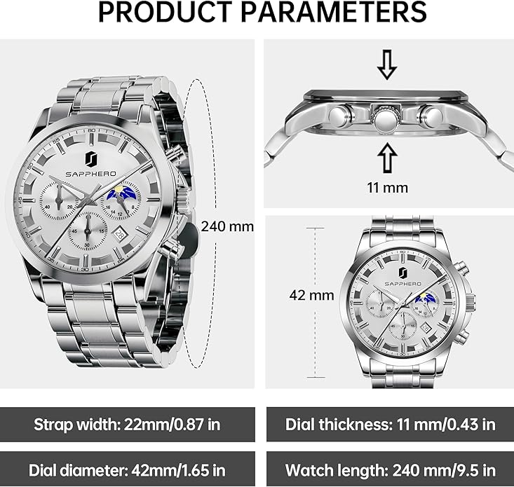 BY BENYAR Mens Watches Analog Quartz Chronograph Waterproof Wrist Watches for Men Fashion Business Work Casual Sport Designer Dress Watch with Calendar Elegant Gifts for Men
