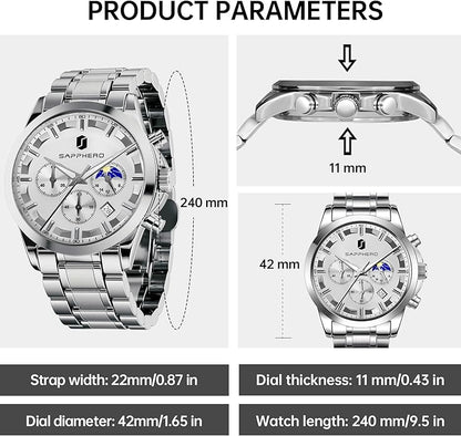 BY BENYAR Mens Watches Analog Quartz Chronograph Waterproof Wrist Watches for Men Fashion Business Work Casual Sport Designer Dress Watch with Calendar Elegant Gifts for Men