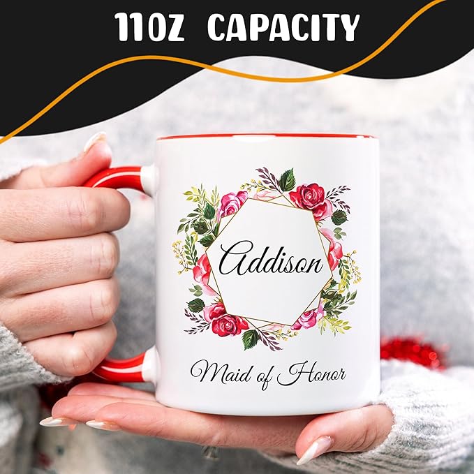 Personalized Coffee Mug, Custom Picture Text or Logo Ceramic Mug, Customized Gift for Men & Women, Taza Personalizada with Photo and Words, Customizable 11 Oz Tea Cup | White - Red