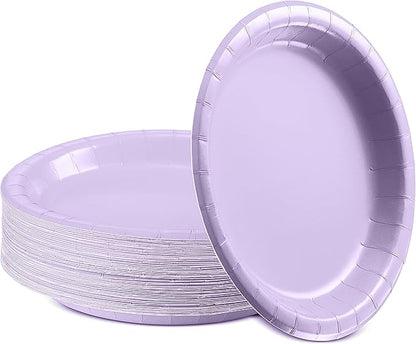 Lavender 6 3/4 Inches Paper Dessert Plates, Strong and Sturdy Disposable Plates for Party, Dinner, Holiday, Picnic, or Travel, Pack of 50