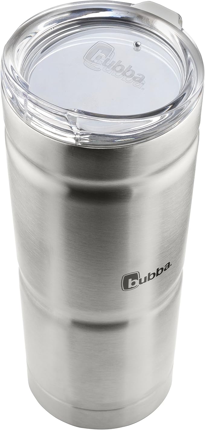 Bubba Brands Envy S Vacuum-Insulated Stainless Steel Tumbler, 24oz with Lid and Straw, BPA-Free, Ideal for Iced Coffee or Water, Travel-Friendly, Steel/Clear (Pack of 2)