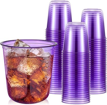Disposable Stemless Glasses 12oz Crystal Plastic Wine Glasses Clear Classic Pet Cup for Meeting Weddings Birthdays Cocktail Christmas Party Supplies (Purple,50 Pcs)