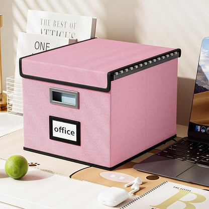 Huolewa Collapsible File Storage Organizer Box with Lid, Linen Document Storage, Universal Hanging Filing Organization Box for Letter/Legal Folder, Decorative Office/Home File Bins - only box