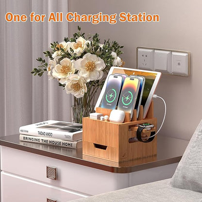 Pezin & Hulin Multi Device Charging Station, with Charger HUB Adapter, All in One Large Dock Organizer with Drawer Storage, Compatible with Phones, Tablets, Earbuds (5 Mixed Cables Included)