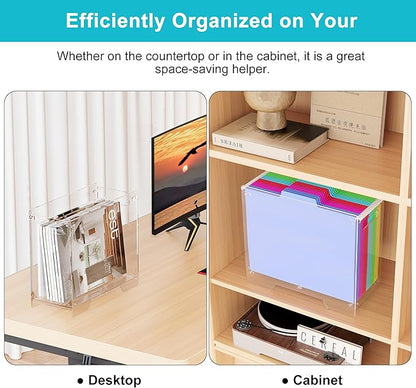 Clear Hanging File Folder Box - for Letter Size - Sturdy Vertical Acrylic Magazine Rack Desk File Organizer with Handle, Transparent Storage Bin for Office Classroom, Assembly Required