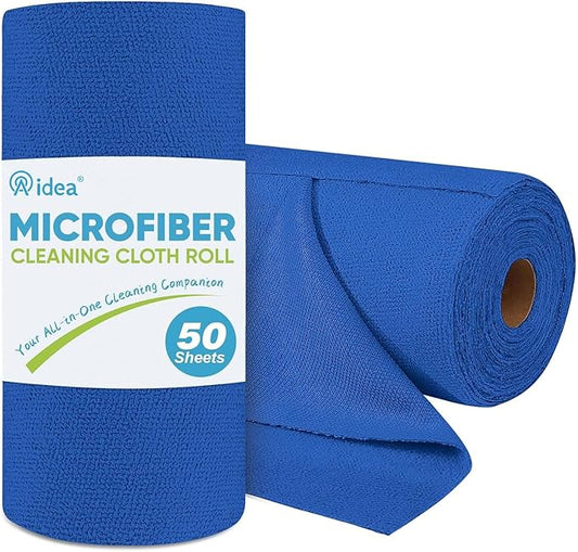 AIDEA Microfiber Cleaning Cloth Roll, 50PK, Reusable Paper Towels Tear Away Cloth, Microfiber Towels Washable Shop Rags, Lint Free Cleaning Rags for House, Kitchen, Window, 11.5"×11.5", Dark Blue