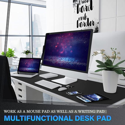 K KNODEL Large Office Leather Desk Mat, Mouse and Keyboard Pad, Computer and Laptop Mat, Desktop Protector and Cover, Writing Pad and Blotter (47.2"x23.6", Black)