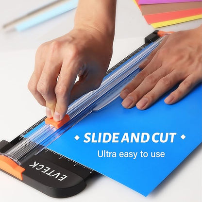 Evteck Paper Cutter 12 Inch Paper Trimmer Slider Crafting Scrapbooking Supplies for A4 Vinyl Photo Cardstock with Security Blade and Foldable Ruler
