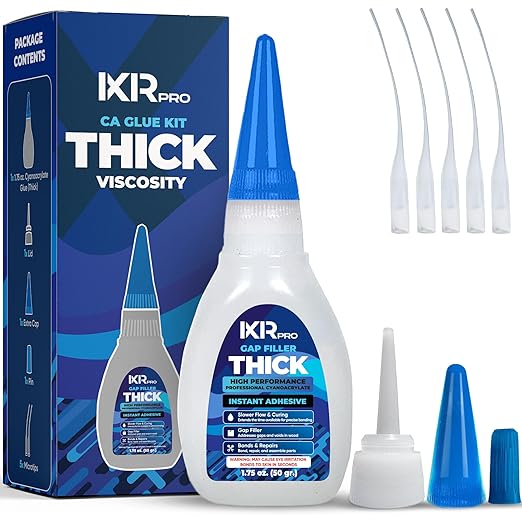 CA Glue Thick Viscosity Kit,1.75 oz. Cyanoacrylate Glue, Heavy-Duty Super Glue for Gap-Filling, Wood, Metal, Plastic, Furniture Repair, High-Strength Adhesive for Vertical and Overhead Surfaces