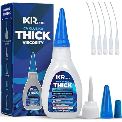 CA Glue Thick Viscosity Kit,1.75 oz. Cyanoacrylate Glue, Heavy-Duty Super Glue for Gap-Filling, Wood, Metal, Plastic, Furniture Repair, High-Strength Adhesive for Vertical and Overhead Surfaces