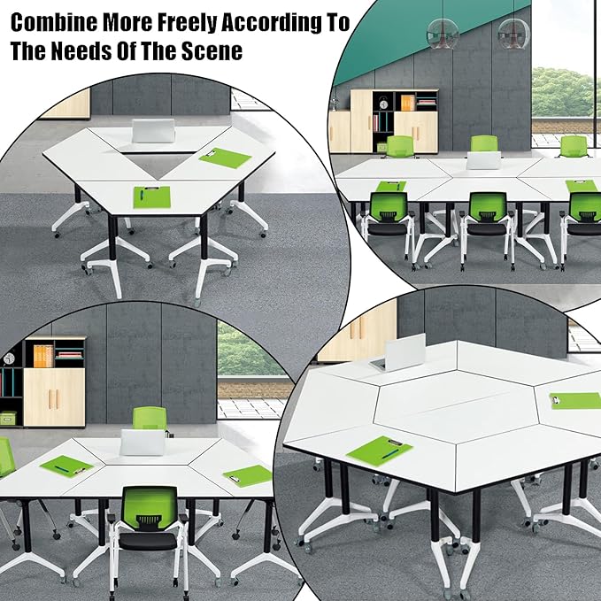 Folding Conference Table,Modular Conference Room Tables with Silent Wheels,Durable White Meeting Table Flip Top Mobile Training Table,Modern Seminar Boardroom Tables for Office Conference Room (10pcs)