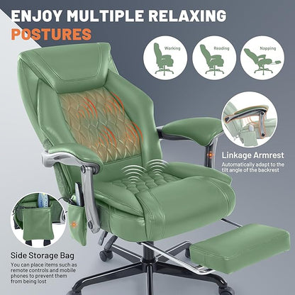 Massage Office Chair with Heating Function & Footrest, 6-Point Vibration, Ergonomic Executive Reclining Desk Chair with Padded Seat for Relaxation, Comfort & Stress Relief