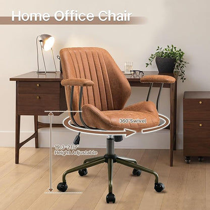 HOOOWOOO Faux Suede Leather Home Office Desk Chair,MCM Modern Ergonomic Task Work Chair,Computer Gaming Chair with Cushion Seat Mid Back for Long Hours(Brown)