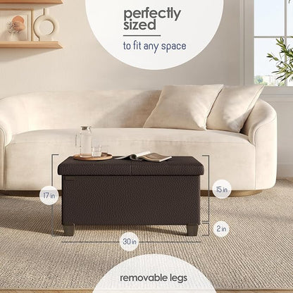 STORAGEBUD Storage Ottoman Bench with Bins, 30-in Storage Bench for Bedroom End of Bed, Folding Foot Rest Ottoman for Living Room Max 660lbs, Faux Leather Ottomans, Brown