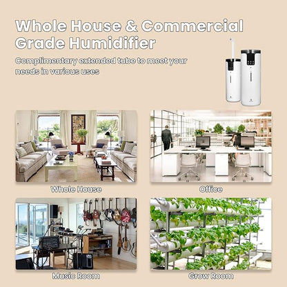 Humidifier large room 16L/4.2Gal - Lacidoll Whole house Humidifier for Home1500 sq.ft. Ultrasonic Cool Mist Humidifiers for Bedroom with Extension Tube & Aroma Box & Night light, White