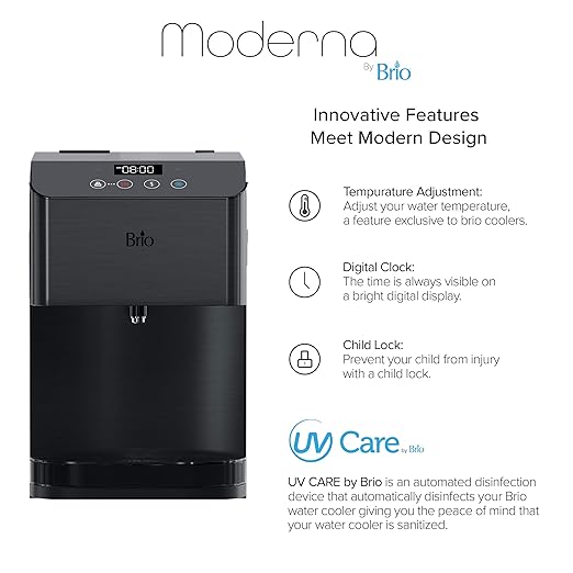 Brio Moderna Self-Cleaning Bottleless Countertop Water Cooler Dispenser - with 3-Stage Water Filter and Installation Kit, Tri Temp Dispense, and LED Night Light - UL/Energy Star Approved
