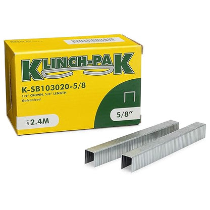 K-SB103020-5/8 1/2 Inch Wide Crown and 5/8 Inch Leg Length Heavy-Duty Plier Staple, 2,400 Count, for stapling Trays, Lids, Bags, Header Cards, Fastening End Caps, Container Inserts