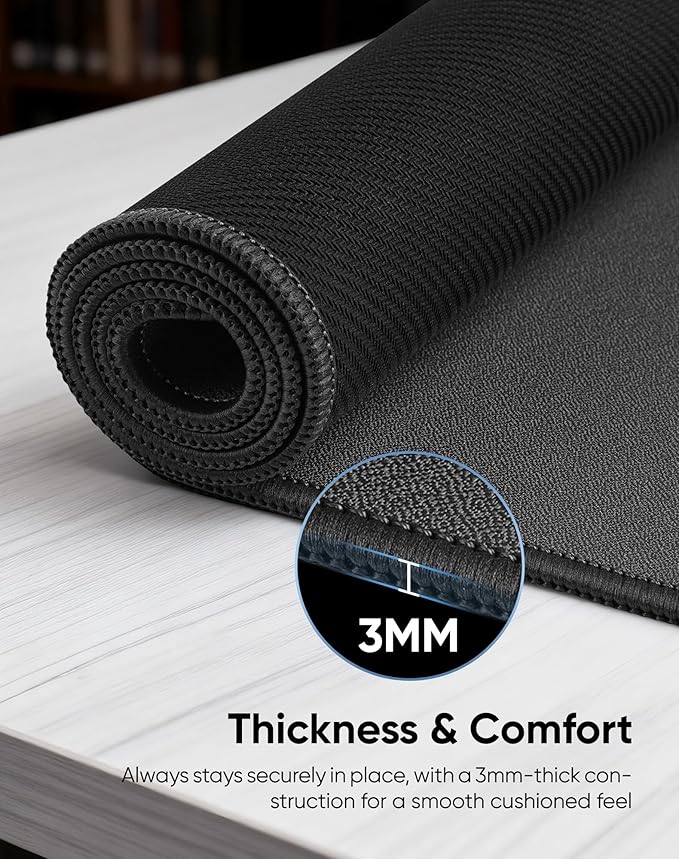 Waterproof Large Gaming Mouse Pad with Durable Stitched Edges, Non-Slip Rubber Base, Grainy Jacquard Mouse Mat Desk Pad for Home Office Gaming, 27.6"x11.8"x0.12", Matte Black