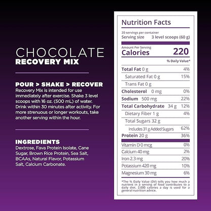 Tailwind Nutrition Recovery Mix, 20 Grams Complete Protein, Carbohydrates, and Electrolytes Powder Drink Mix for Post-Workout, Free of Gluten, Soy, and Dairy, Vegan, 20 Servings, Chocolate