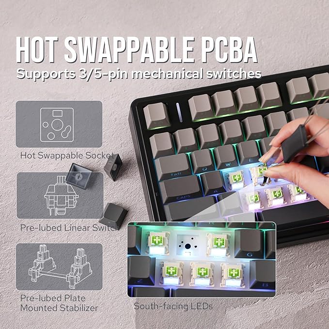 EPOMAKER x Aula F75 Gasket Mechanical Keyboard, 75% Wireless Hot Swappable Gaming Keyboard with Five-Layer Padding&Knob, Bluetooth/2.4GHz/USB-C, RGB (Black Gradient, LEOBOG Reaper Switch)