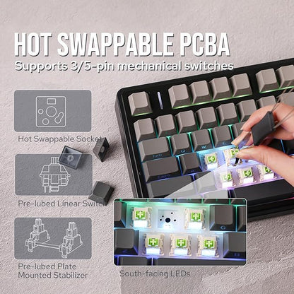 EPOMAKER x Aula F75 Gasket Mechanical Keyboard, 75% Wireless Hot Swappable Gaming Keyboard with Five-Layer Padding&Knob, Bluetooth/2.4GHz/USB-C, RGB (Black Gradient, LEOBOG Reaper Switch)