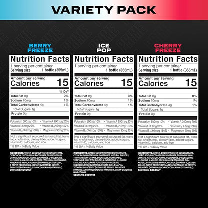 PRIME HYDRATION Variety - Blue Freeze, Cherry Freeze, ICE POP Sports Drinks, Electrolyte Enhanced for Ultimate Hydration, 250mg BCAAs, B Vitamins, Antioxidants, Low Sugar, 12 Fl Oz, 15 Pack