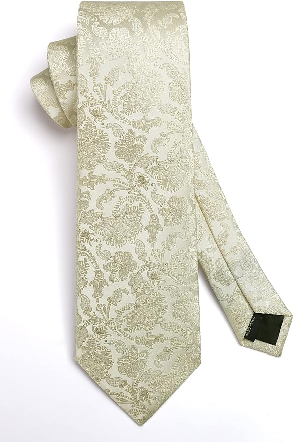 HISDERN Men Floral Ties Woven Classic 3.4" Necktie Set Formal Tie Pocket Square for Wedding with Handkerchief Gift Box