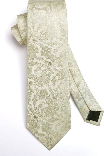 HISDERN Men Floral Ties Woven Classic 3.4" Necktie Set Formal Tie Pocket Square for Wedding with Handkerchief Gift Box
