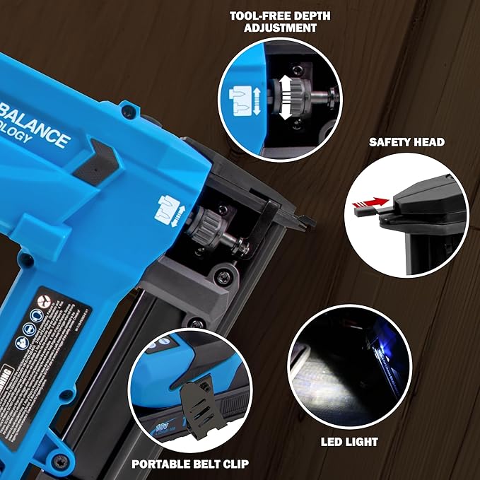 18GA Cordless Brad Nailer, Nail Gun Battery Powered, 3400 Nails per Charge, Electric Nail Gun Drives 3/8" to 1-1/4" Nails