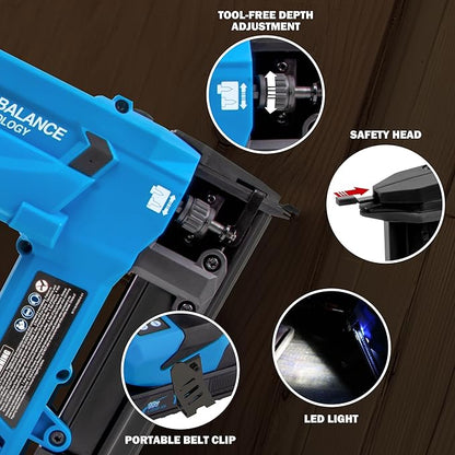 18GA Cordless Brad Nailer, Nail Gun Battery Powered, 3400 Nails per Charge, Electric Nail Gun Drives 3/8" to 1-1/4" Nails