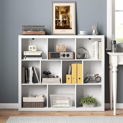 Book Shelf with 10-Cube, 43” Wide Bookshelf with Anti-Tip Device, 38” Tall Open Bookcase, Modern Display Organizer Book Case for Home Office, Entryway, Living Room, Bedroom, Study Room