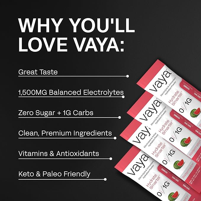 Vaya - Sugar Free Electrolyte Powder Packets – Give Your Body Instant Hydration - with Fasting Electrolytes (30 Pack, Watermelon)