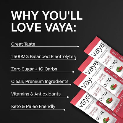 Vaya - Sugar Free Electrolyte Powder Packets – Give Your Body Instant Hydration - with Fasting Electrolytes (30 Pack, Watermelon)