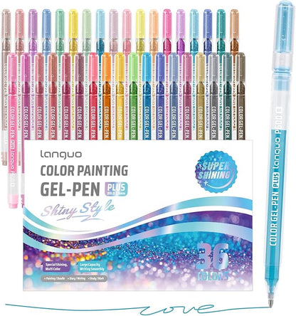 Glitter Gel Pens, 36 Pack Colored Pens for Black Paper & White Paper, 1.0mm Point Pens, Large Capacity Ink Pens for Coloring, Writing, Drawing, Journaling, Note Taking, School, Office, Home