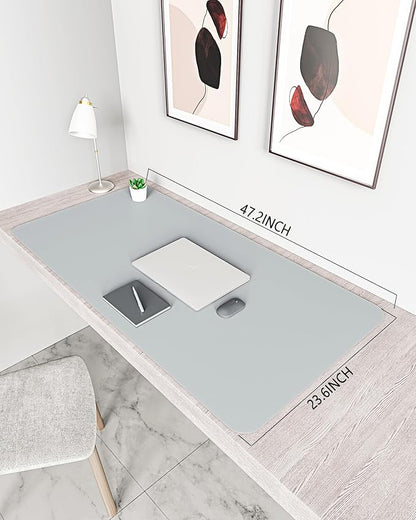 YSAGi Non-Slip Leather Desk Pad XL Size, Waterproof Laptop Computer Desk Keyboard Mat, Table Protector Blotter Mat, Large Mouse Pad for Office/Work/Home/Decor(Silver-Grey, 47.2" x 23.6")-No Band