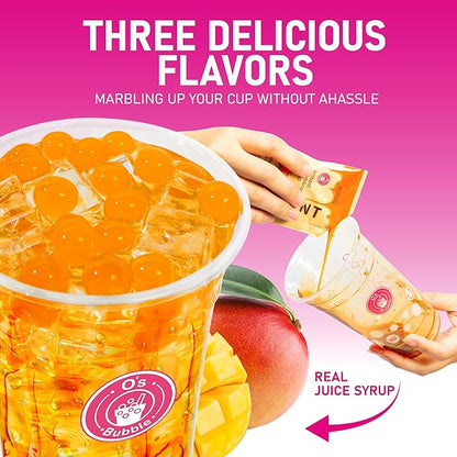 O's Bubble Boba Tea Kit - 6 Servings Bubble Tea Kit - Popping Boba Party Kit - 3 flavors Popping Boba Kit - 6 Packs of Syrups and 6 packs of Popping Boba - All in One Boba Kit for Popping Boba Tea Lovers