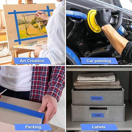 NEOACT 10 Rolls Blue Painters Tape 3 Inches x 55 Yards(550 Yards Total),Multi-Surface Masking Tape Bulk Blue Wide Roll,No Residue Painters Tape for Wall Painting,Home Improvement