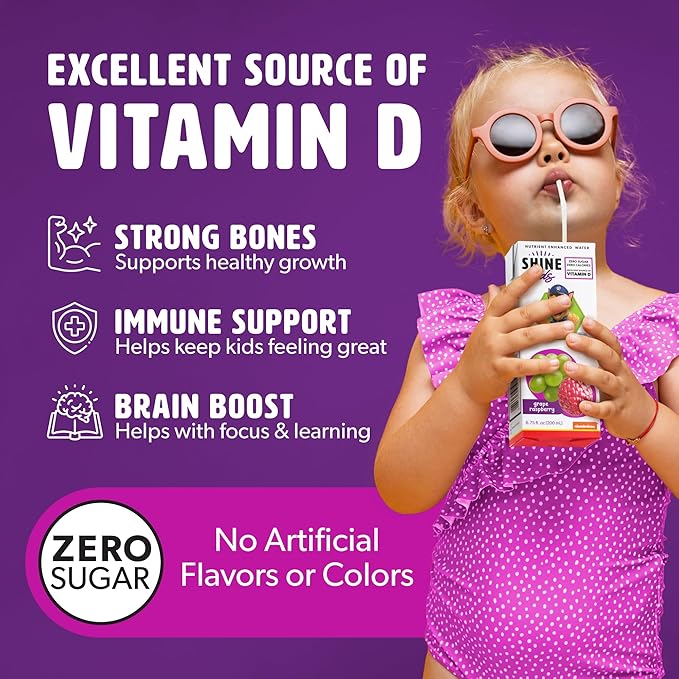 ShineWater Kids x Paw Patrol Vitamin D Grape Raspberry Juice Boxes | No Added Sugar | Naturally Flavored Drink for Kids | Vegan Gluten Free Hydration | 32 Pack
