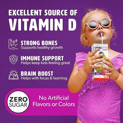 ShineWater Kids x Paw Patrol Vitamin D Grape Raspberry Juice Boxes | No Added Sugar | Naturally Flavored Drink for Kids | Vegan Gluten Free Hydration | 32 Pack