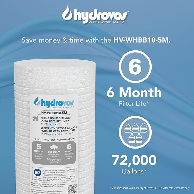 10" x 4.5" Large Capacity Whole House Water Filter, NSF Certified 5 Micron Premium Materials, Equivalent to RFC-BBSA, Aqua-Pure AP810, AP811, Big Blue DGD-5005, AO-WH-PREL, 4WH-HDGR-F01