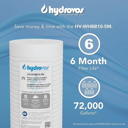 10" x 4.5" Large Capacity Whole House Water Filter, NSF Certified 5 Micron Premium Materials, Equivalent to RFC-BBSA, Aqua-Pure AP810, AP811, Big Blue DGD-5005, AO-WH-PREL, 4WH-HDGR-F01