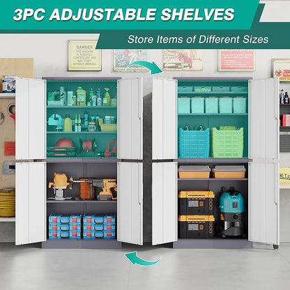 Metal Storage Cabinets with Doors and Shelves,71" Garage Storage Cabinet with Locking Doors,Tall Storage Cabinets with Lock for Home,Office,Gym,Bathroom,Kitchen