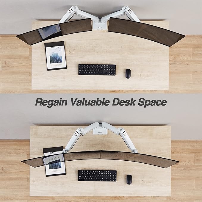 AVLT Dual 13"-43" Monitor Arm - Desk Mount for Two Flat/Curved Monitors - Full Motion Height Swivel Tilt Rotation Adjustable - White/VESA/C-Clamp/Grommet/Cable Management