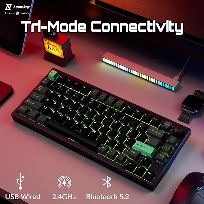 LEMOKEY P1 HE 75% Wireless Custom Mechanical Gaming Keyboard with Gateron Double-Rail Magnetic Switches Full Assembled Knob Version - Black