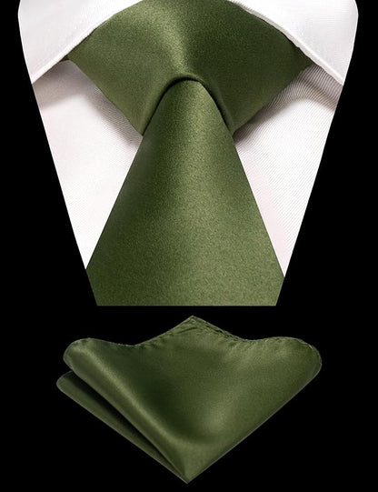 RBOCOTT Solid Color Tie and Pocket Square Hankerchief with Lapel Pin Set for Men