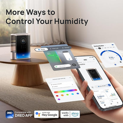 Dreo 8L Smart Humidifiers for Bedroom 600ft², 80H Runtime Warm&Cool Supersized Mist Humidifier for Large Room Indoor, Quiet Whole House humidifier for Baby, Plants, with Alexa/Google, Starlight,HM717S